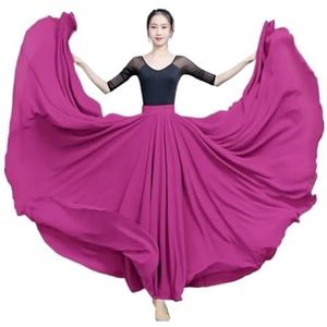 Flamencorok for vrouwen, 720 graden, volle cirkelvormige swingrok, Spaans danskostuum, volwassen, vloeiende, geplooide gelaagde rok for optredens, Halloweenfeest, rode krijtthema-outfit(Dark Rose_XS)