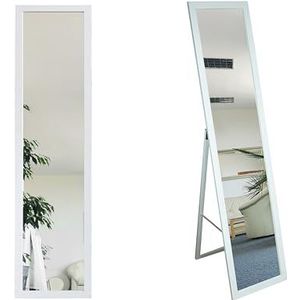 BD ART Staande aankleedspiegel, wit rustiek, 155,8 x 35,8 cm, staande spiegel voor garderobe, tijdloze, elegante mdf-lijst
