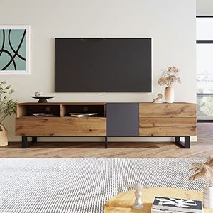 Moderne tv-kast in bijpassende kleur, houtnerf, tv-kast, laag paneel TV, biedt een grote opbergruimte van 180 cm voor je woonkamer