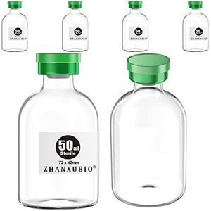 ZHANXUBIO Steriele lege flesjes met zelfhelende injectiepoort en aluminium plastic dop, steriel pakket (50ml helder 6 stuks)