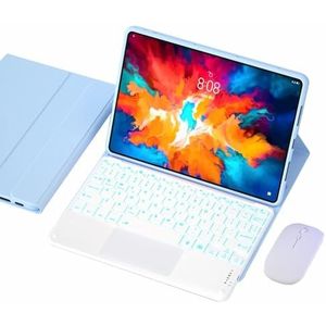 Toetsenbordhoes voor Lenovo Tab P12 Pro 12.6"" 2021, 7-Kleuren Achtergrondverlichting, Magnetisch Afneembaar Draadloos Toetsenbord,Blue 1