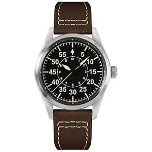 San Martin Mannen Automatische Pilot Horloges Saffierglas NH35 beweging 20ATM Lederen Band Mechanische Horloge voor Mannelijke ссысытские, Wijzerplaat 4, Mechanisch