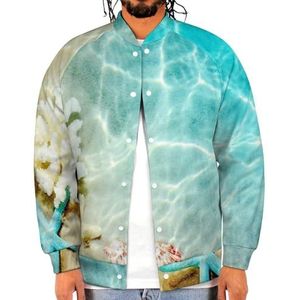 Zeester koraal en zeeschelp op het strand grappige heren honkbaljack bedrukte jas zacht sweatshirt voor lente herfst