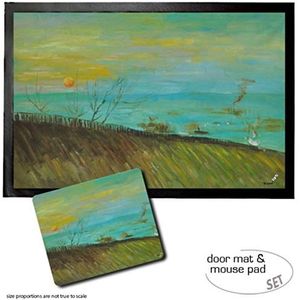 1art1 Vincent Van Gogh, Factories Seen From A Hillside In Moonlight, 1887 Deurmat (60x40 cm) + Muismat (23x19 cm) Cadeauset