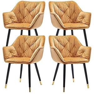 GEIRONV Metalen benen Fluwelen Dining Chair Set van 4, 45 × 44 × 80cm Keuken Lounge Side Chair Woonkamer Slaapkamer Fauteuil Make-up stoel Eetstoelen (Color : Yellow, Size : Golden edging feet)
