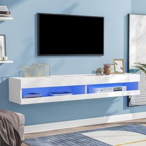 TUPOSTAR TV Stand Cabinet with LED Lights, Floating TV Unit Entertainment Center Media Console, Wall Mounted High Gloss Modern Storage Shelf,Wit