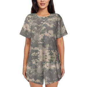 YQxwJL Leger Digitale Camouflage Print Vrouwen Pyjama Sets Shorts Korte Mouw Lounge Sets Nachtkleding Casual Pjs Met Zakken, Zwart, L