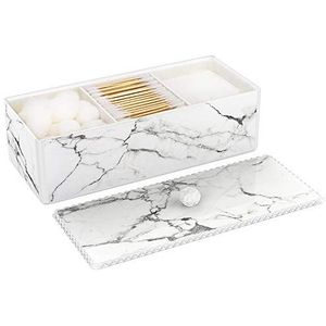 Luxspire Wattenstaafjeshouder met deksel, katoenen balletjeshouder met marmerpatroon, make-uppot voor wattenschijfjes, Bud, opbergdoos, cosmetica, aanrecht, organizer, containers met 3 compartimenten