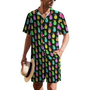 Crazy Ananas Patroon Heren Hawaiiaanse Pak Set 2-delige Beach Outfit Korte Mouw Shirt En Shorts Bijpassende Set