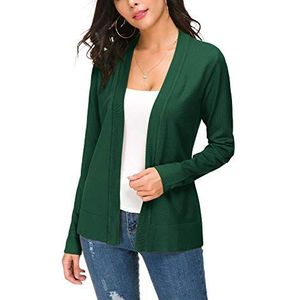Dames Elegante Solide Open Voorkant Lange Mouwen Cardigan Lichtgewicht Gebreide Losse Vesten(S, Donkergrijs)