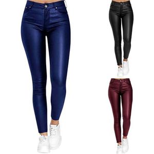 Wetlook Imitatieleren Leggings, Corrigerende Push-up Leren Broeken, Dames Broeken PU Imitatieleren Broeken, Sportbroeken Met Hoge Taille, Trainingsbroeken, Heupbroeken(Blue,M)
