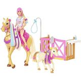 Barbie Paardenverzorging, Speelset met Barbie Pop (blond, 30 cm), 2 Paarden, en meer dan 20 verzorgings- en stylingaccessoires, cadeau voor kinderen van 3 – 7 jaar