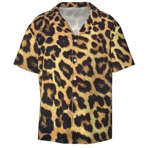 CKGODGF Luipaardprint Print Heren Korte Mouwen, Button-Down Zomer Strand Casual Shirt, Casual Losse Shirt, Jurk Shirts, Zwart, XXL