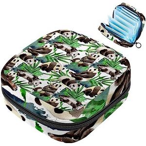 MUOOUM Aquarel Panda Leaf Maandverband Opbergtas Menstruatie Pad Tas Draagbare Menstruatie Cup Pouch met Rits voor Tiener Meisjes Vrouwen Dames