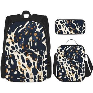 cfpolar 3-delige rugzak, aquarel luipaardprint rugzak lunchtas etui reizen laptop rugzak boekentas lunchbox thermische koeler draagtas toilettas opbergtas voor reizen werk picknick