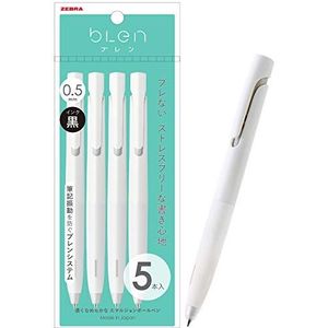 Zebra P-BAS88-W5 Balpen op oliebasis, geel, 0,5 mm, witte schacht, zwarte inkt, 5 stuks