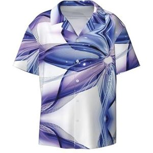 TyEdee Blauw Abstract Bloemen Print Heren Korte Mouw Jurk Shirts Met Zak Casual Button Down Shirts Business Shirt, Zwart, 3XL