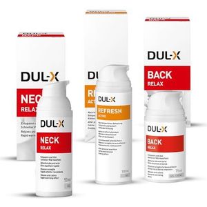 Set: DUL-X Neck Relax (50ml), Back Relax Gel Crème (75ml) and Refresh Active, (150ml). Jouw professionele Spier- en Joint Relaxant
