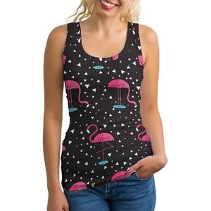 Geometry Flamingo Tanktop voor dames, mouwloos T-shirt, pullovervest, atletische basic shirts, zomer bedrukt