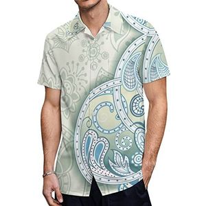 Abstracte blauwe bloemen heren Hawaiiaanse shirts korte mouw casual shirt button down vakantie strand shirts S