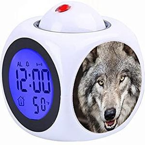 Creative Attention Witte Projectie Digitale Weer LCD Klok Bell Alarm Display Backlight Projector Kinderen Klok Timer Bruin Wolf