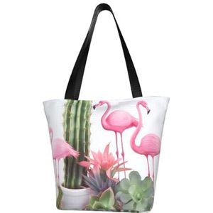 GeRRiT Rode eyed Boomkikker gedrukte Toevallige Schoudertas Grote Capaciteit Tote Bag Shopping Bag, Roze Flamingo Vetplanten(1), Eén maat