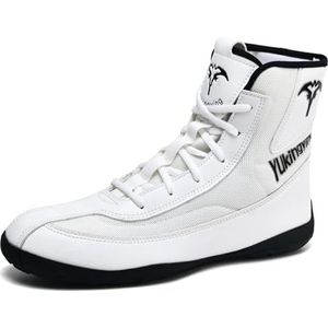 Hiuzylqx Worstellaarzen Heren Hoge Top Boksschoenen Vechtsport Fitness Sneaker,Wit,39 EU