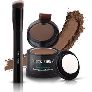 THICK FIBER Root Touch Up Poeder, Root Cover Up Haaraanzetpoeder voor dun haar, water- en zweetbestendig haaruitval-afdekset met haarpoeder voor vrouwen met dunner wordend haar, incl. kwast (
