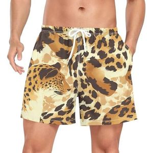 Niigeu Camouflage Leopard Skin Print Beige Heren Zwembroek Shorts Sneldrogend met Zakken, Leuke mode, L