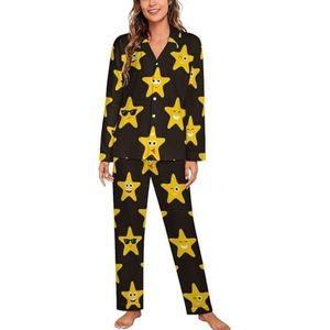 Grappige lachende sterren pyjama sets met lange mouwen voor vrouwen klassieke nachtkleding nachtkleding zachte pyjama loungesets