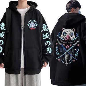 MDEM Hot Anime Dämon Slayer Rits Hoodie Kimetsu Keine Yaiba Lustige Kampf Inosuke Zip Up Hooded Sweatshirt Mantel Heren Vrouwen Baumwolle Jacken-style3||L