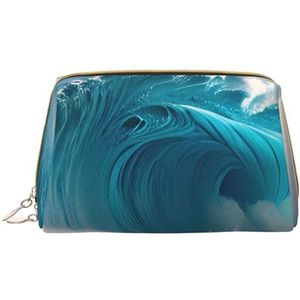 Cartoon Blue Sea Wave draagbare cosmetische tas, &reizen cosmetische tas, unisex, ritssluiting, geschikt voor dagelijks gebruik, Wit, Eén maat
