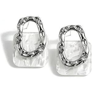 Oorstekers Korea acryl hars geometrische vierkant opknoping oorknopjes nieuwe mode holle metalen trendy oorbellen sieraden cadeau Oorsieraden (Size : Silver Color)