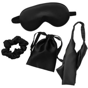 Oogmasker Zijde Slaapmasker voor De Nacht Vrouwen Volwassenen Relax Zachte Dutje Oogbedekking Slaap Masker 4 Stks Set Gezondheid Blinddoeken Reizen Mode om te slapen (Zwart M)