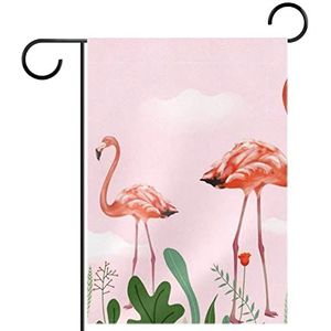 jungle roze flamingo's Tuinvlag 12x18 inch,Kleine tuinvlaggen dubbelzijdig verticale banner buitendecoratie