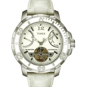 Timex – T2M514 AU – Timex Sport Luxury – automatisch analoog – herenhorloge – armband van wit leer.
