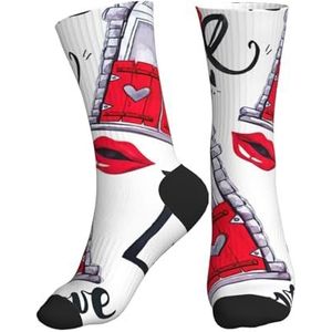 PPHGUT Rode Hart Lippen En Liefde Print Volwassenen Mid Tube Sokken Ademend Sport Running Gym Training Jogging Activiteiten, 2 Zwart-2, One size