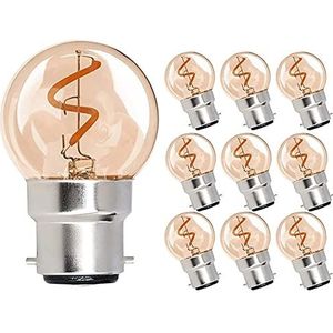 10PCS B22 Amber Glas LED Vintage Lamp, 220V 2W Flexibele Filament Edison Gloeilampen, 2200K Warm Geel Dimbare G40 Globe LED Lampen