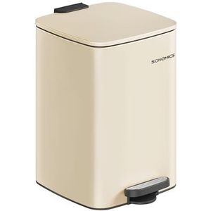 SONGMICS keukenprullenbak, 20 liter prullenbak, pedaalemmer, staal, met binnenemmer, soft close, openhoudfunctie, zandbeige LTB592A02