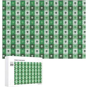 Buitenaardse gezichten groene vierkanten houten legpuzzels voor volwassenen thuis woonkamer decor slaapkamer kunstwerk geschenken 300 stuks