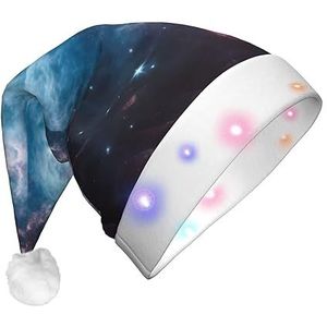 RLDOBOFE Universe Galaxy Space Kerstmuts Nieuwigheid Pluche Kerstman Hoed met LED-verlichting Xmas Hoed voor Nieuwjaar Feestelijke Feest