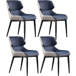 GEIRONV PU-lederen eetkamerstoelen set van 4, moderne hoge rugleuning gewatteerde zachte stoel lounge stoel for lounge eetkamer keuken slaapkamer stoelen Eetstoelen ( Color : Blue , Size : 82*50*44cm