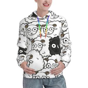 JIUTY Cartoon Zwart Wit Schaap Vrouwen Gevoerde Hoodie Warme Pullover Voorzak Winter Hoodies Met Zakken, Zwart, S