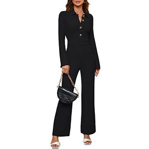 Damesjumpsuit - Zwart - Stijlvolle Losvallende Jumpsuit met Rechte Pijpen