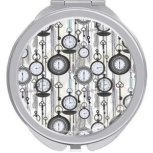Vintage Horloges En Veren Compact Kleine Reizen Make-up Spiegel Draagbare Dubbelzijdige Pocket Spiegels Voor Handtas Purse