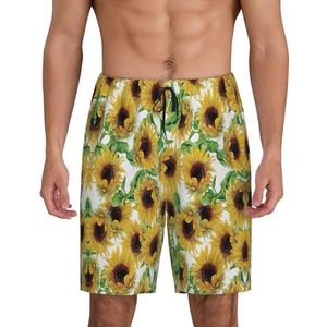 Heren zonnebloem. Print Lounge Shorts Pyjama Bottoms Nachtkleding Shorts Kerst Shorts Losse Sportbroek, Zwart, M