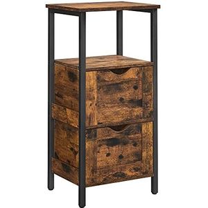VASAGLE badkamervloerkast, slanke opbergkast voor badkamer, met 2 laden, open compartiment, ruimtebesparend, 37 x 30 x 80 cm, rustiek bruin en zwart BBK151B01