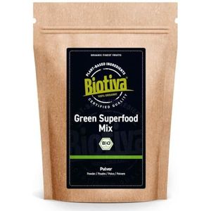 Green Superfood Mix poeder Bio 800 g (2 x 400 g) - gerstegras tarwegras Spirulina Chlorella Moringa paardenbloemwortel brandnetel kelp & matcha - mix van 9 superfoods - Biotiva