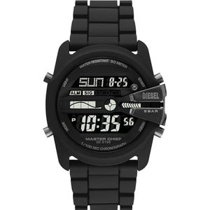 Diesel Reloj para hombre Master Chief, movimiento LCD, 44MM Caja de silicona negra con correa de silicona, DZ2158