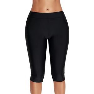 Ocean Plus Dames UV-bescherming Zwarte Knielange Zwembroek 3/4 Benen Bikinibroekjes Zwembroek Grote Maten Zwemleggings Strandmode (M (EU 36-38), Zwart)